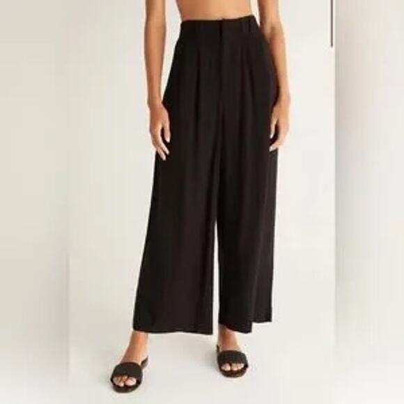 Z Supply High Rise Wide Leg Farrah Linen Blend Pants Trousers Black XS - Picture 1 of 10